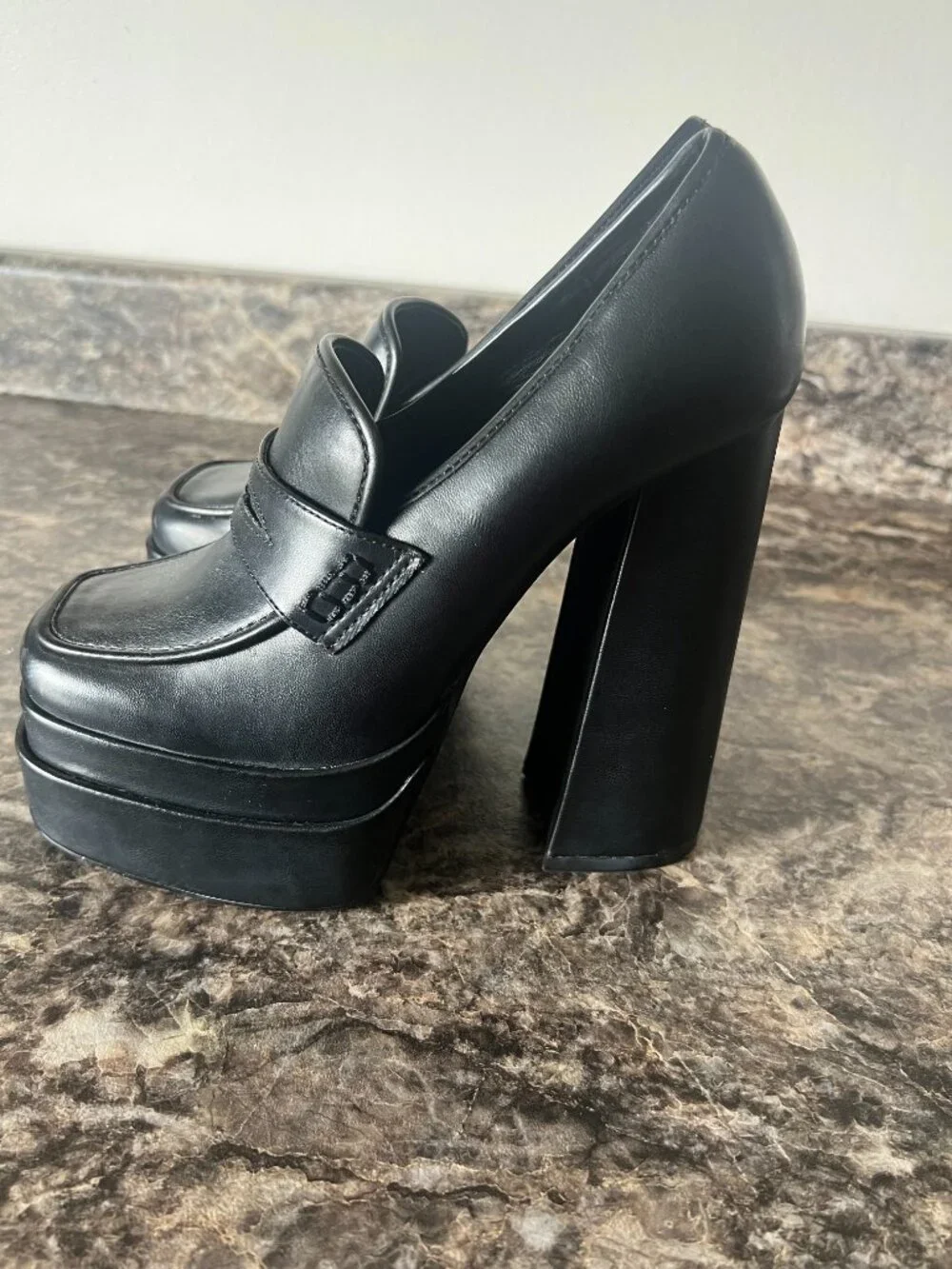 Chunky Platform Heeled Loafers Black Block Heel Punk Gothic Dress Shoes
